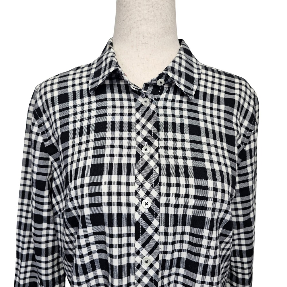 Talbots Shirt Womens Small Petite Black White Plaid Button Down Long Sleeve Top